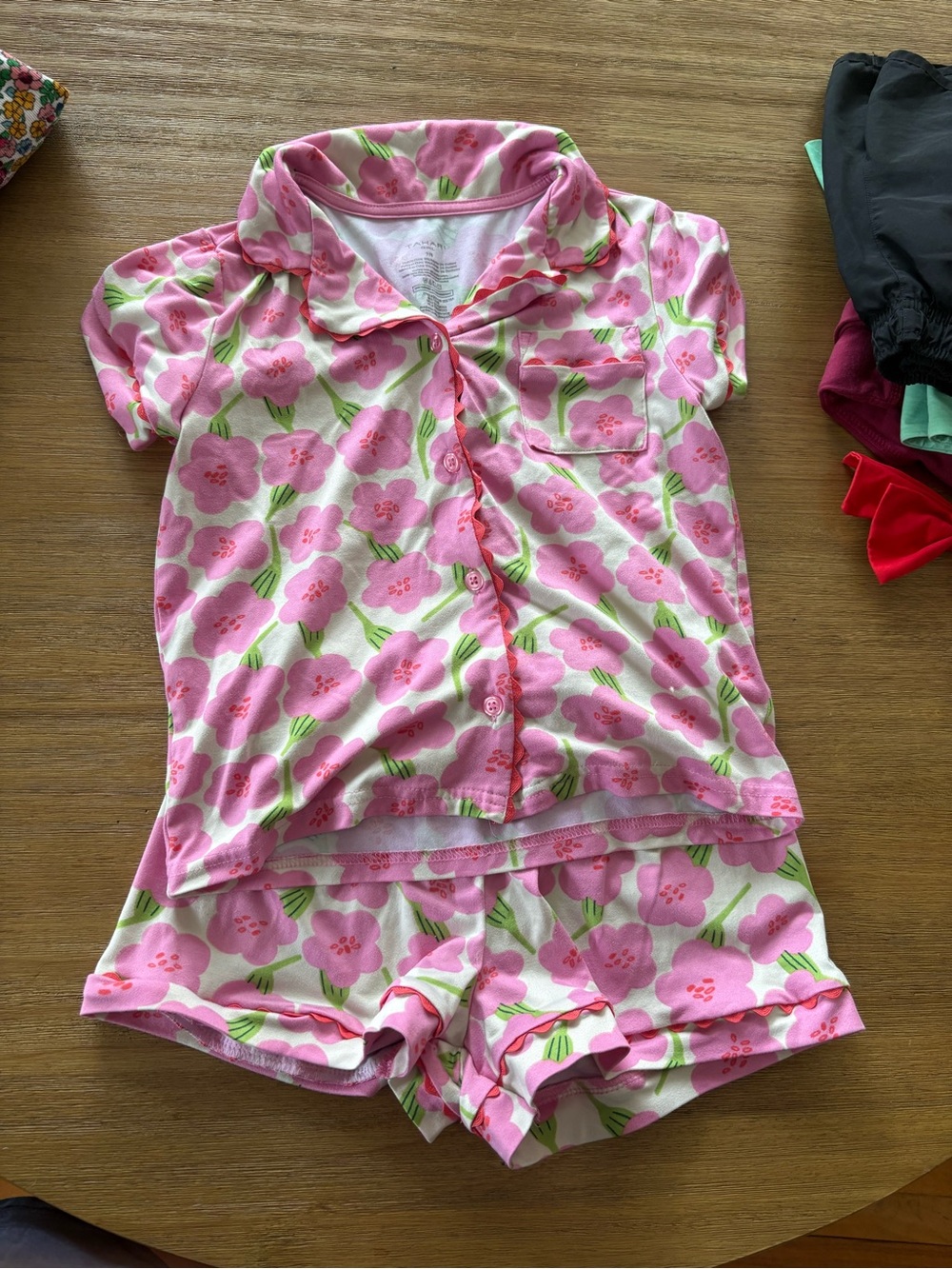 Tahari Ric Rac Pink Floral Short-Sleeve Pajama Set 7/8